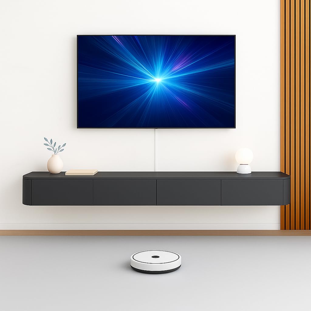 Slish Ele Console TV murale flottante avec Sto Noir 140 cm