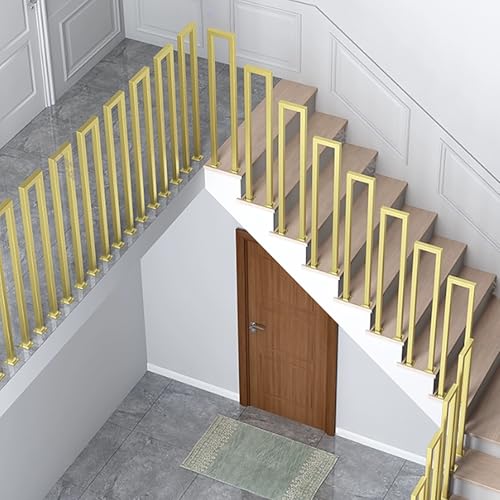 Rampe d'escalier en Forme de U dorée, Garde-Corps Industriel en Fer pour escalier à 1 Marche, rampes de sécurité à Montage au Sol pour marches intérieures ou extérieures(100cm)