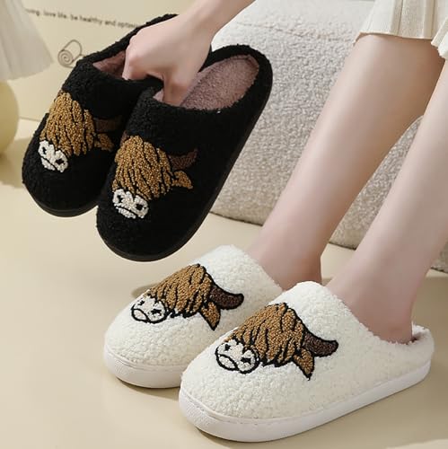 Gaolinci Cute Cow Head Cotton Slippers, Warm Fuzzy Slippers for Women2