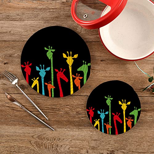 Alaza Funny Dancing Giraffe Round Cotton Thread Weave Trivets For Hot Dishes Set Of 2 Sizes 7 Inch & 9.5 Inch Diameter Coasters Trivet Mats Potholders Hot Pads #TOP1