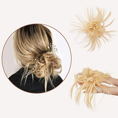 Akkya Messy Bun Hair Piece Scrunchies Made of Hair Bun Extensions for Women Juva Rose Fake Faux Top Knot Updo Instant Buns (Natural Blonde/Platinum/Pale Blonde)
