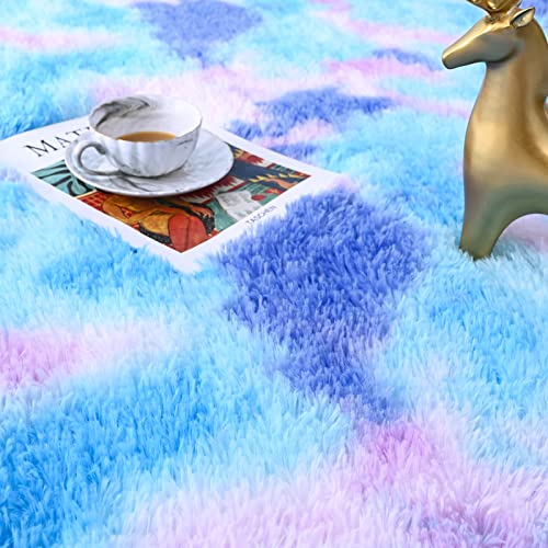 Wellber Soft Shaggy Rugs For Girls Room Decor,Girls Bedroom Rug, Tie Dye Kids Rug,Plush Fluffy Rug Fuzzy Carpet For Princess Children Teen Baby,Cute Colorful Rug For Nursery Dorm, 4X5.9 Feet Purple #TOP4