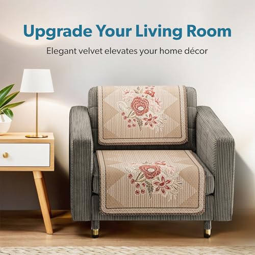 Image of Kuber Industries Net Cotton Sofa Covers 5 Seater | Sofa Protector Cover for Living Room | Sofa Cloth Cover for Home Decor & Office | Soft Sofa Slipcovers | Paradise 1137 - Brown
