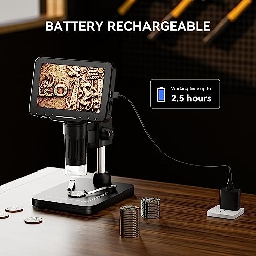 Image of Tobo 1000X, 5'' LCD Digital Microscope with LED Light, 1080P Coin Magnifier Taking Photo /Video, PC Compatible with Windows /Mac TD-1014IM