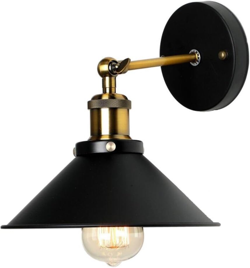 Kiven Metal Wall Sconce Industrial Wall Sconce/Ceiling Light + Adjustable Head, Antique Brass + Brushed Black Finish Wall Lamp for Bathroom Dining Room Kitchen Bedroom