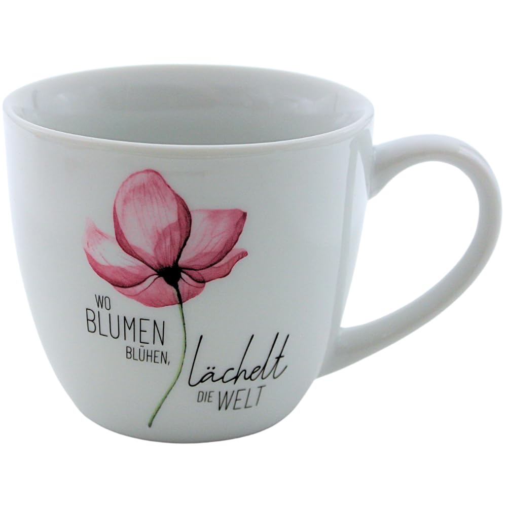 Dekohelden24 Maxi Coffee Mug Porcelain XXL Coffee Pot Motif: Bloom, Where Flowers Bloom, Smiles the World, Size H x Diameter 9.2 x 10.5 cm, Capacity 400 ml, Dishwasher Safe, Orchid