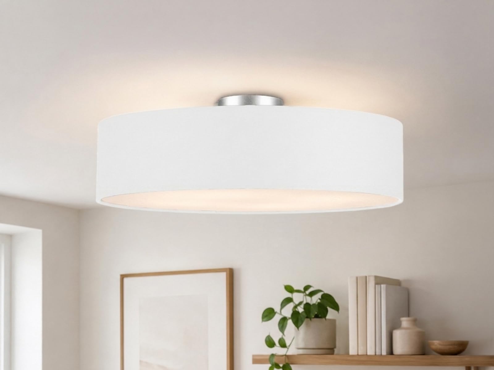 Plafoniera rotonda con paralume in tessuto, diametro 50 cm, con attacco E14, elegante e intramontabile