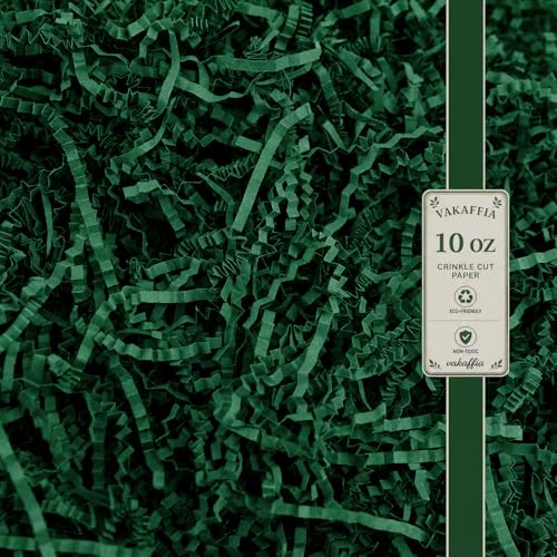 VAKAFFIA 10oz Crinkle Cut Paper Filler Shreds for Gift Baskets, Confetti Shredded Paper Stuffing Grass Basket Stuffers for Bag, Bridesmaid Proposal Box, Packing, Party Favors Craft Decor Green