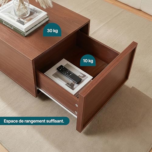 Table basse effet noyer 104 cm, 2 tiroirs [en.casa]