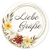 50 Aufkleber LIEBE GRÜßE - Blumenmotiv Rund Ø 4,5 cm, Besondere Anlässe Grüße, Motiv-Sticker ...