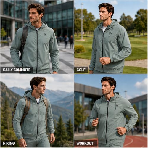 Image of Spyder Mens Windbreaker Jacket - Hooded Lightweight Breathable Hiking
