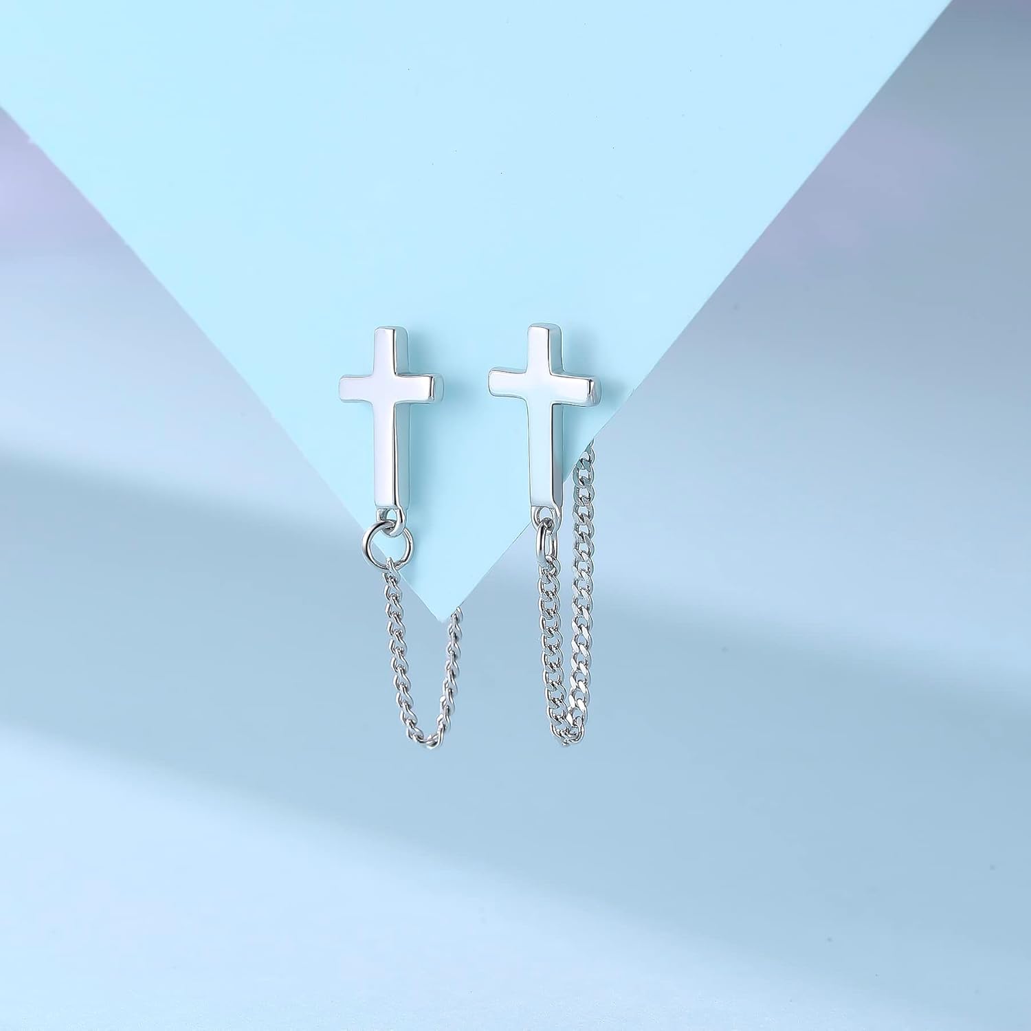 925 Sterling Silver Chain Earrings Dangle Earrings for Women 18K Gold Plated Bar Cross Hoop Ear Cuff Double Twis Hypoallergenic Dangling Jewelry Gift for Christmas Birthday for Sensitve Ears - Image 5