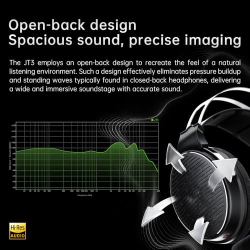 Image of FiiO JT3 Over-Ear Open-Back Headphones, 50mm Dynamic Driver, PEK+PU Composite Diaphragm, Detachable 3.5mm Cable with Mic for Music & Gaming (Black)