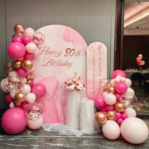 Image of MEBAY Rose Red Pink Champagne Balloon Arch Garland Kit, 146 Pcs Hot Pink Confetti Rose Gold Tender Pink White Balloons for Graduation Birthday Party Baby Shower Wedding Decorations