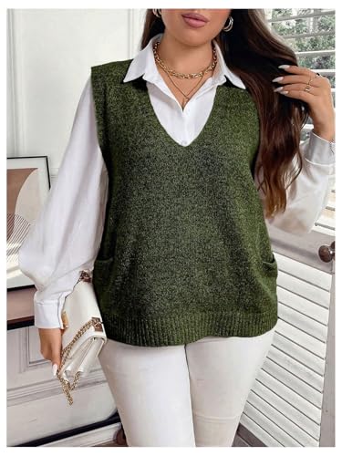 Image of MakeMeChic Women's Plus Size Oversized Sweater Vest Top V Neck Sleeveless Pullover Knit Vest Sweater