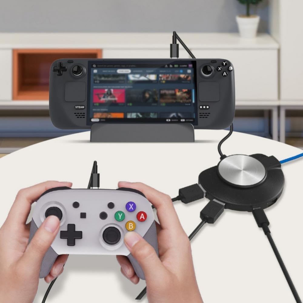 Docking Station Compatible with Steam Deck, 5-in-1 Steam Deck Dock with HDMI-compatible 2K@30Hz, 100Mbps Gigabit Ethernet, USB-A 3.0 and Full Speed Charging USB-C Port