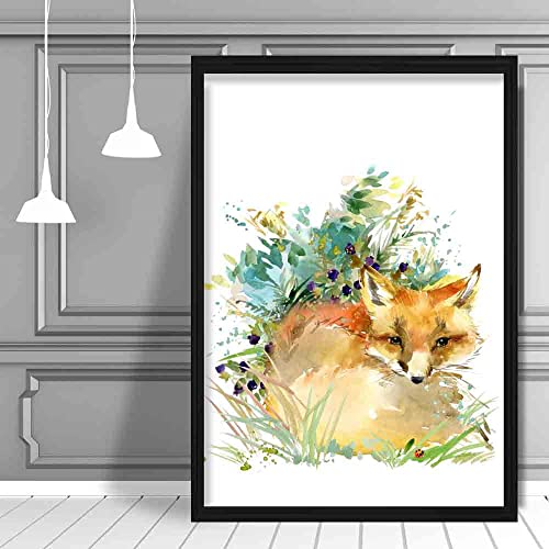 Image of Artze Wall Art Baby Fox Watercolour Poster, 40 cm Width x 50 cm Height