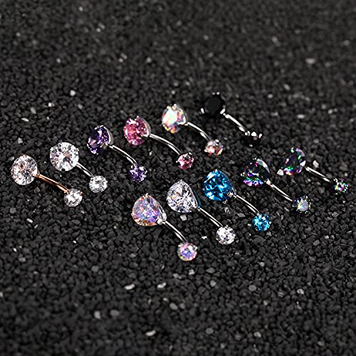 Gagabody 14G Belly Button Rings 10Mm Belly Ring Vitrail Medium Cubic Zirconia Piercing For Navel Water Drop Shape Body Jewelry For Women Silver Belly Piercings #TOP4