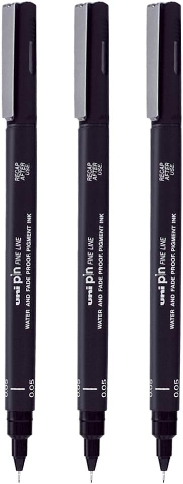 uni-ball PIN-200 0.5 mm Fineliner Drawing Pen, Black Ink, Pack of 3