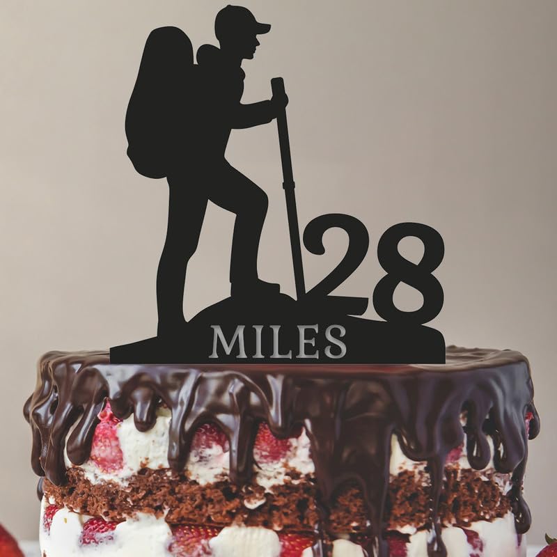 Hiking Birthday Hiker Travel Adventure Mountain Cake Topper, Acylic or Wood for Funny Novelty 6-7.8 Inch