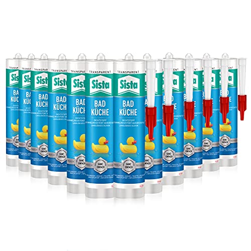 Preisvergleich Produktbild SISTA BAD KÜCHE transparent, Dichtstoff, schimmelresistent ausgestattetes, langlebiges Silikon für Küche und Bad, wasserdichter Fugenfüller, 12x280ml Kartusche