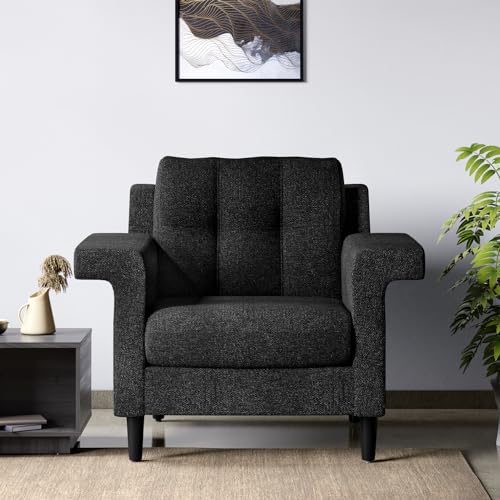 Image of Interio by Godrej Sofa Flight 1 Seater Fabric Sofa for Living Room, 3 Year Warranty, Pinewood, Dark Grey