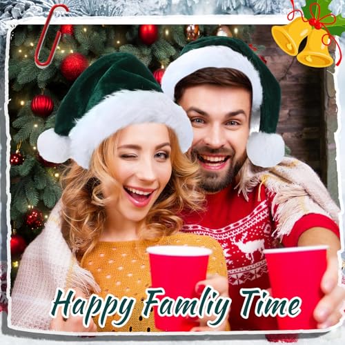 Image of Vicenpal 20 Pcs Santa Hats Bulk Plush Christmas Hats for Adults Women Men Holiday Party Costume(Dark Green)