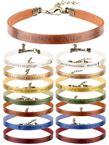 Sureio 15 Pcs Christian Gift Bracelets for Women Men Inspirational