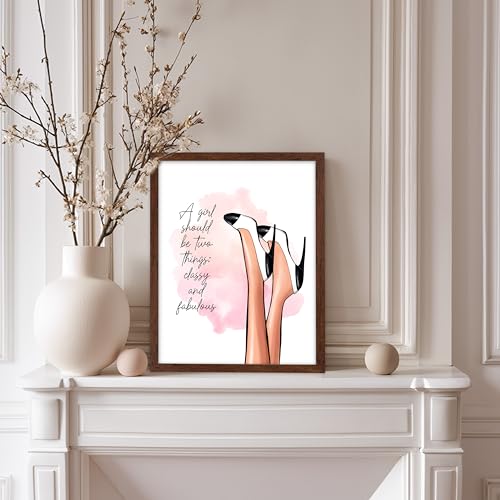 Image of Poster Master Classy And Fabulous Poster - Fashion Print - Positive Quote Art - Trendy Art - Modern Art - Gift for Women & Fashionista - Wall Decor for Bedroom or Girl's Room, 11x14 Brown Framed