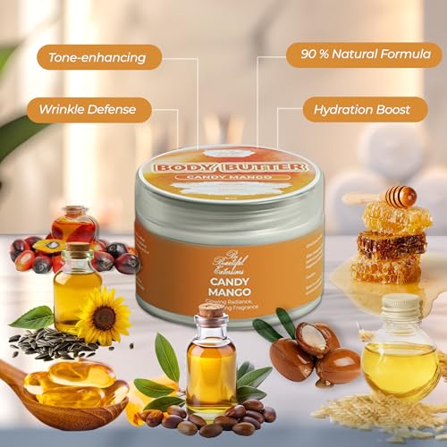 BE BEAUTIFUL EXTENSIONS body butter candy mango scent long -lasting fragrance,hydrate skin jojoba oil and more 8oz