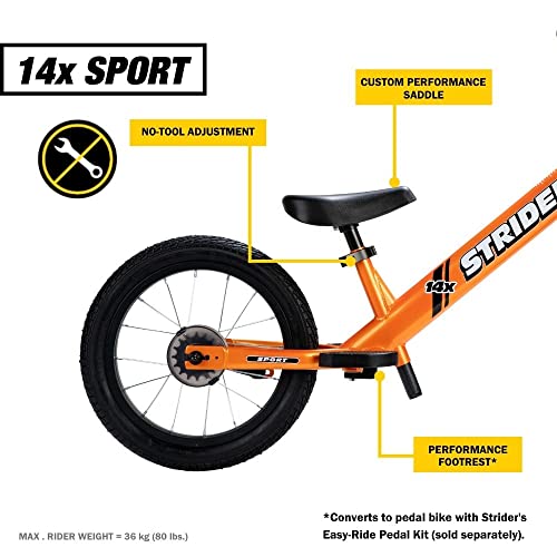 Strider - 14x Sport Balance Bike - Kinderrad - Alter 3 bis 7 Jahre (Pedal Umbausatz separat Orange - Image 3