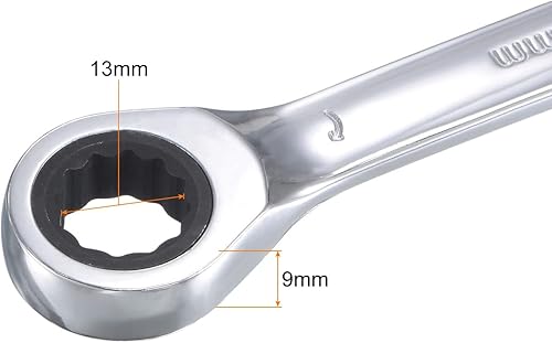 Miniatura 3 de uxcell Llave combinada de trinquete de 0.512in, métrica 72 dientes, 12 puntos, herramientas de punta de caja, CR-V