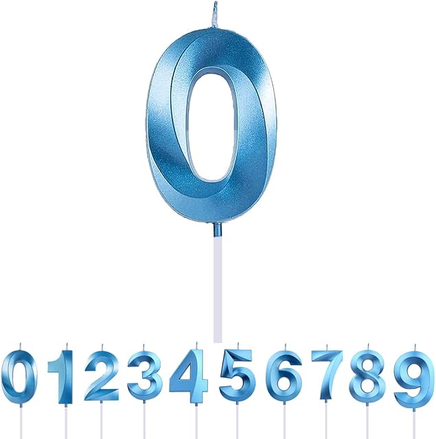 Polly Online 3D Birthday Number Candles 0-9 Birthday Candles Blue Glitter Big Number Candles Decoration for Birthday Anniversary Wedding Party Graduation Party