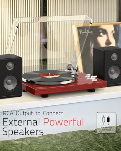 Image of Record Player Turntables for Vinyl Record Belt-Drive Wireless Output Connectivity Phono RCA Line USB Digital to PC Recording MM Audio AT-3600L Cartridge Stylus Adjust Counterweight Classic Piano Red