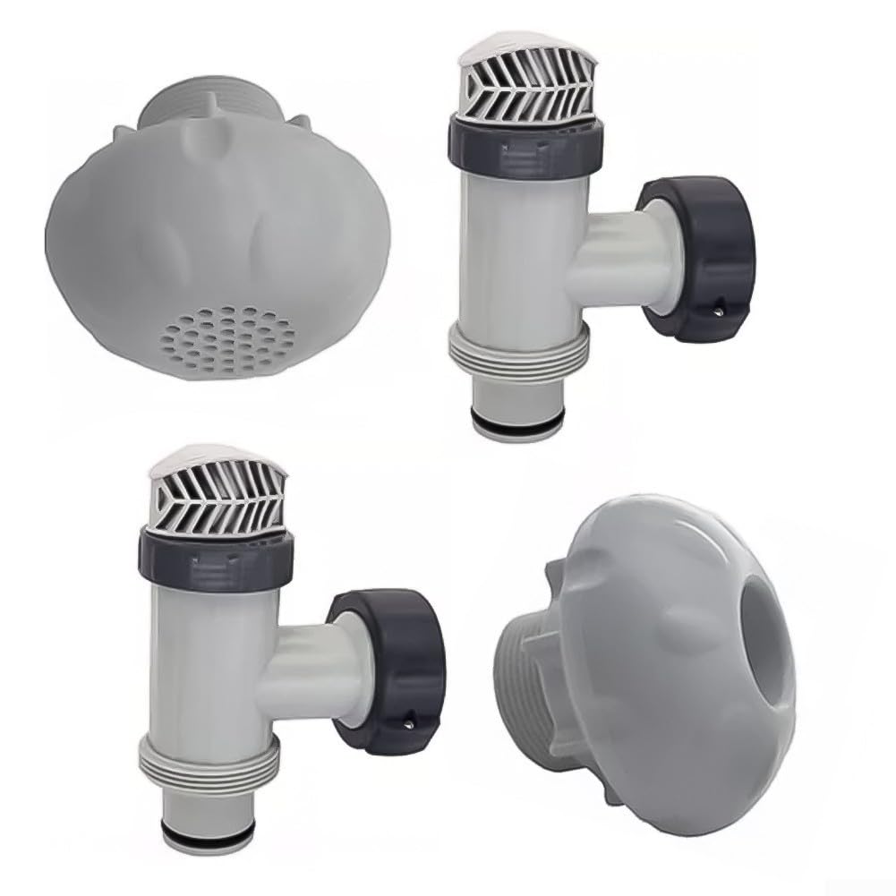Valvola a stantuffo per piscina da 3,8 cm per piscine fuori terra, per sistemi di filtraggio Intex 28633EG 28635EG, include filtro di uscita e ugello di ingresso, materiale ABS, 4 pezzi (2
