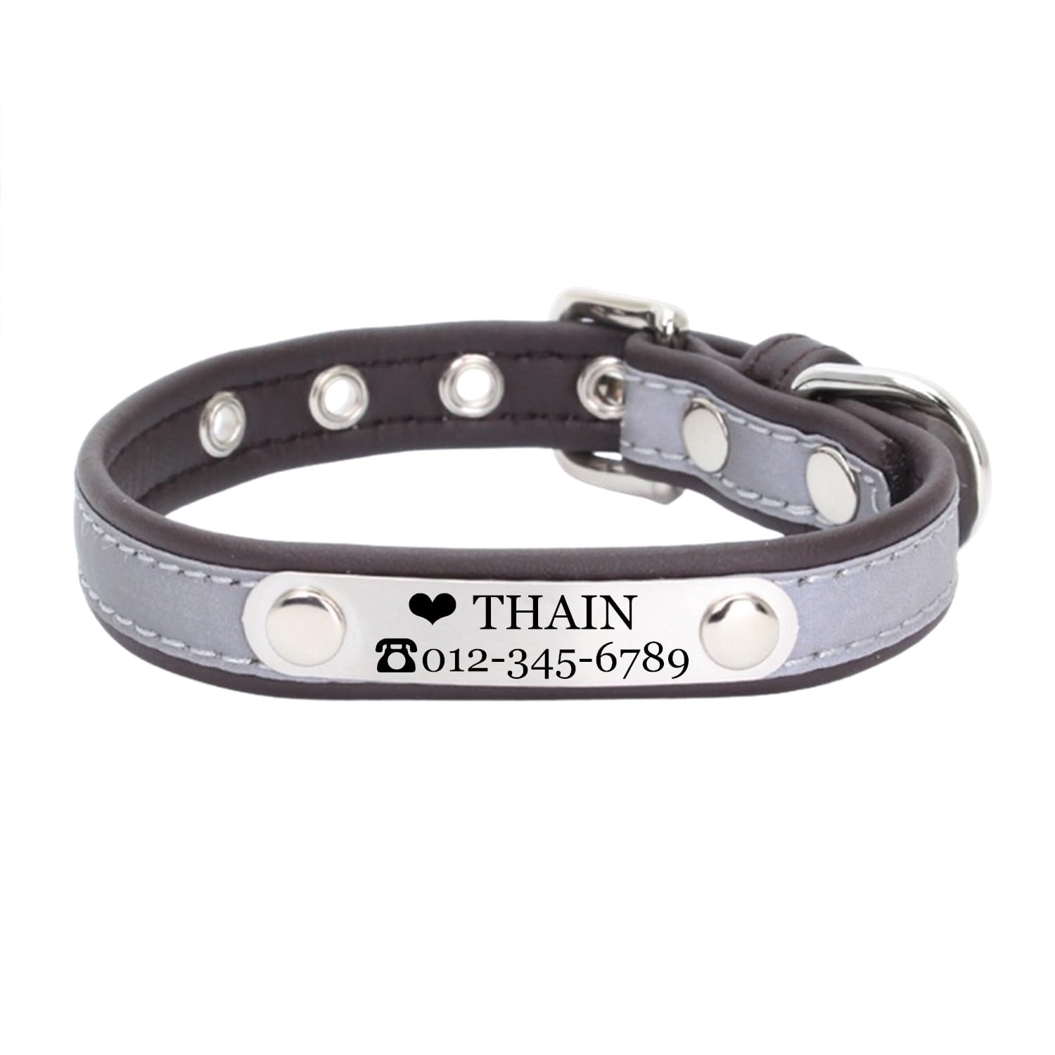 THAIN Personalised Reflective Cat Dog Collar with Name Plate Custom Engraved Cute Puppy Kitten Dog Cat Collars for Male Female Boy Girl Small Medium Large Dogs (Black, XL)