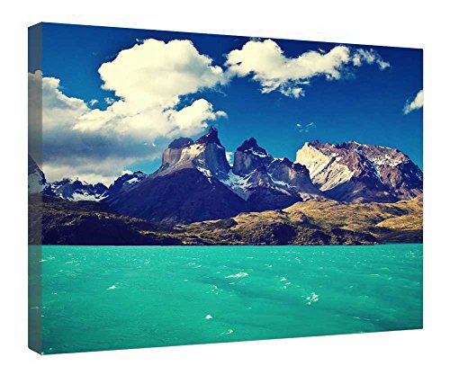 Impression de prestige Océan et montagnes enneigées sur toile tendue premium