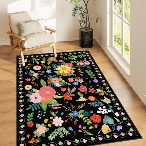 Tapete decorativo Boho vintage 3x5 pies lavable negro