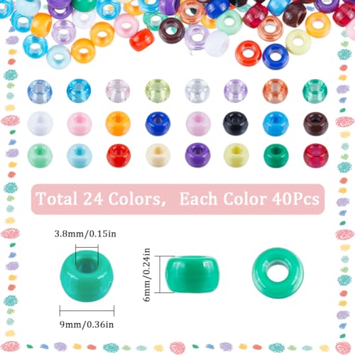 SUNNYCLUE 960 Pcs 6x9mm Pony Beads Bulk Plastic Opaque & Transparent Colored Pony Beads for Jewellery Making Kits Braid - Image 2