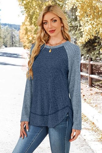 Image of WIHOLL Long Sleeve Shirts for Women Fall Sweaters Lightweight Trendy Tops