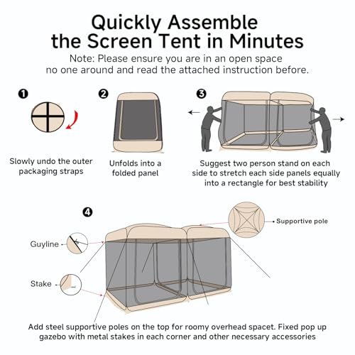 Alvantor® Screen House Room 2024 Upgraded 2 in 1 Screen Tent PoP Up Gazebo® with Mesh Mosquito Netting, Sun Shade Outdoor Canopy for Patio, Camping, Backyard and Outside Activities- 12' x 7.5', Beige by Alvantor - Used condition - Image 8