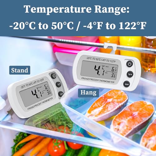 Miniatura 6 de 2 Piezas Termómetro Frigorífico, Termómetro Digital Para Nevera Y Congelador, Pantalla Lcd Grande Impermeable, Función De Memoria Máx Mín, Ideal Para Hogar, Restaurantes Y Cafeterías - Con Gancho