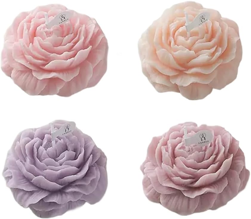 Purple - Pink Peony Flower - Shaped Candles Set for Women, Aromatic Pastel - Colored Candles with a Delicate Flower and Berry Fragrance, Candle Gift Set, Natural Soy Wax, 4 - Pack Set