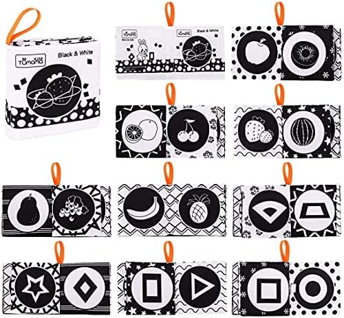 3 Baby Books Toys Black and White Book, Infant Crinkle Books for Newborn 0 3 6 12 Months, High Contrast Toys Newborn Development Soft Cloth Book Touch and Fell Sensory Toys (Numbers, Letters, Shape)
