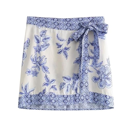 utcoco Women's 2025 Summer Boho Floral Print Wrap Mini Skirt Y2k Bow Tie Low Waist Short Skirt Beach Vacation Outfits