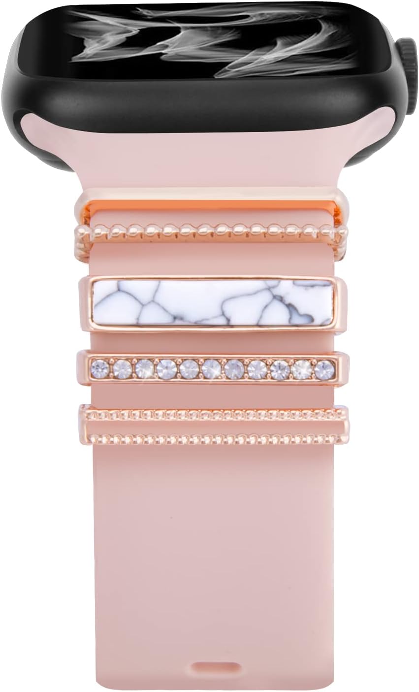 Decorative Ring Loops Compatible with Apple Watch Bands Charms 38mm 40mm 41mm 42mm 44mm 45mm, Metal Watchband Accessories for iWatch Series 7 6 5 4 3 2 1(No Band)