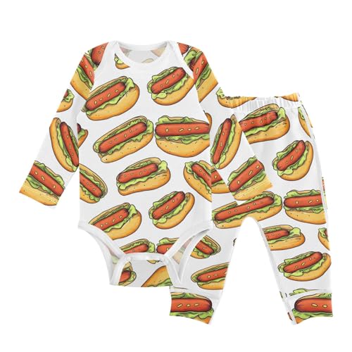 vvfelixl Baby Bodysuits Pants Sets Delicious Hot Dogs Baby Bodysuit Long Sleeve Baby Clothes for Boys Girls 12-18M