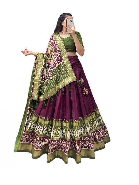Women's Trending Designeer Tussar Silk Lehenga Choli Print with F...
