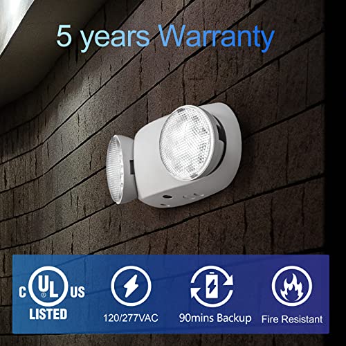 CM MZY Emergency Lights with Battery Backup,Commercial Emergency Light,Two Adjustable LED Light Head,Emergency Lighting Fixtures,120-277V AC, UL Certified,2 Pack - Thumbnail 6