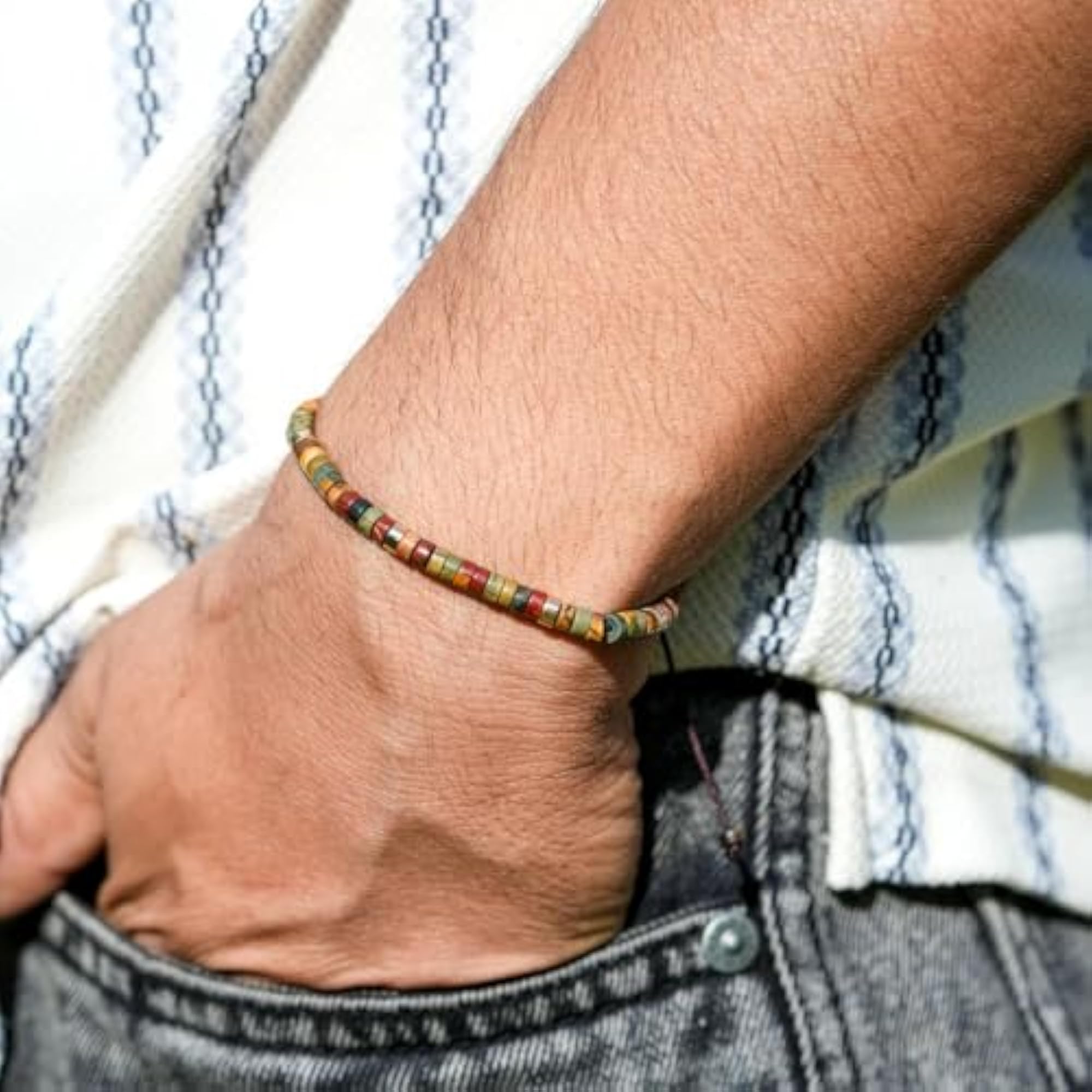Unlox Handcrafted Picasso Jasper Beaded Bracelet